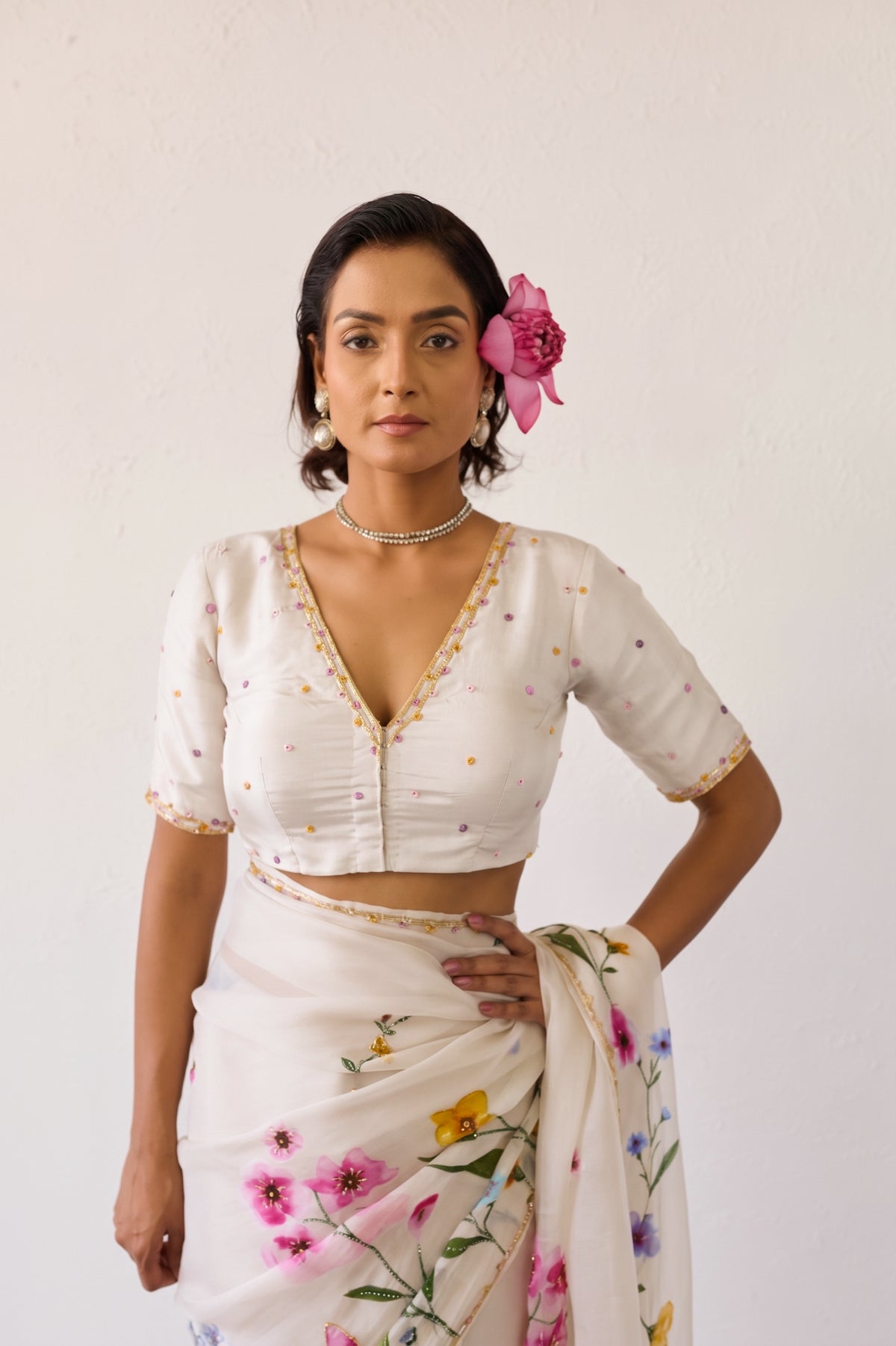 Ratan White Organza Silk Blouse