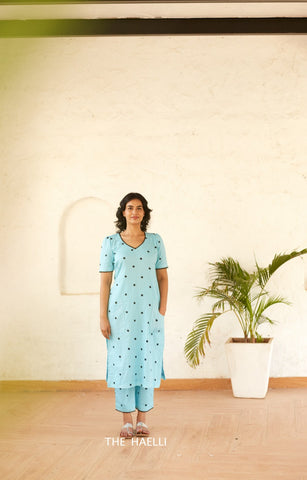 Polka Blue Kurta Set