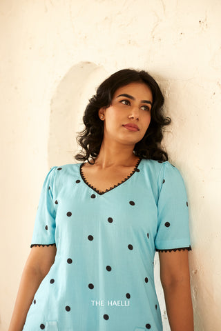 Polka Blue Kurta Set