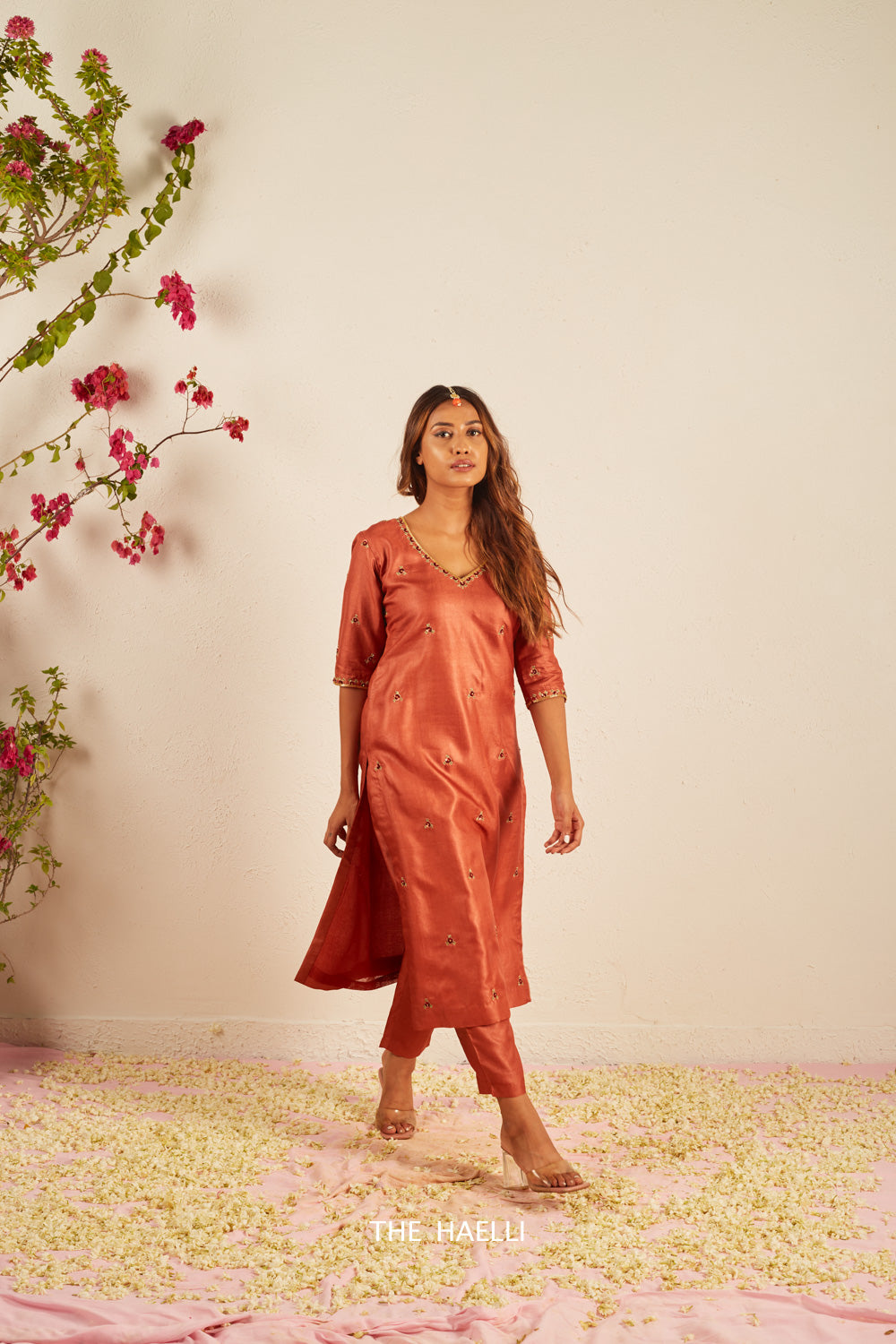 Zara Rust Tussar Silk Kurta Set