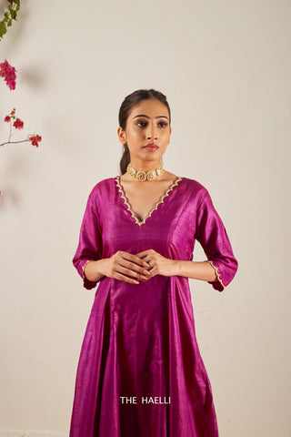 Gher Purple Tussar Silk Kurta Set