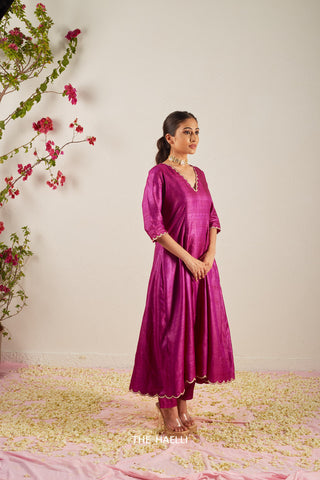 Gher Purple Tussar Silk Kurta Set