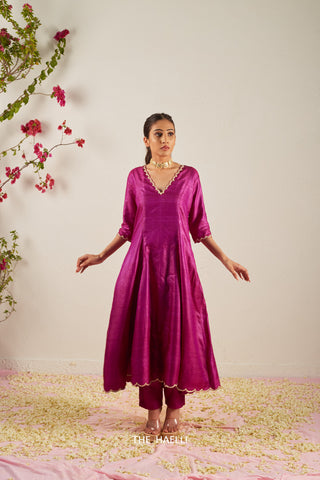 Gher Purple Tussar Silk Kurta Set