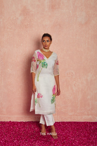 Lotus White Organza Kurta Set