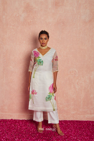 Lotus White Organza Kurta Set