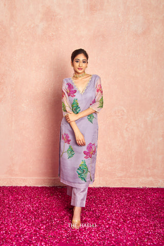 Lotus Lavender Organza Kurta Set