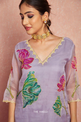 Lotus Lavender Organza Kurta Set