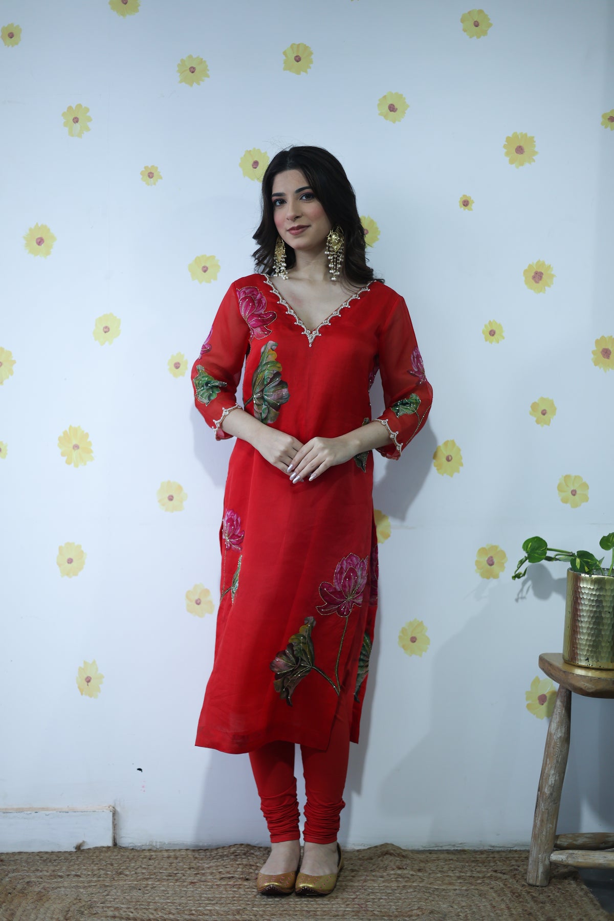 Kamal Red Organza Kurta Set