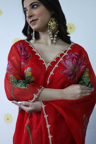Kamal Red Organza Kurta Set