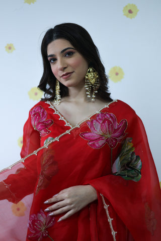 Kamal Red Organza Kurta Set
