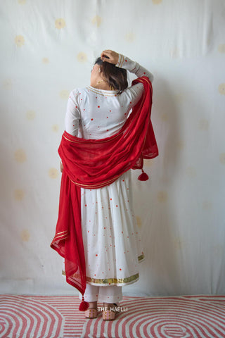 Polka Story White Kurta Set