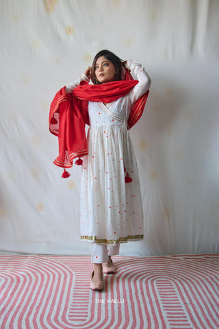 Polka Story White Kurta Set