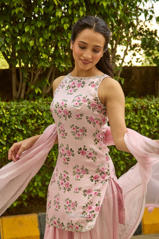 Rosie Pink Satin Silk Kurta Set