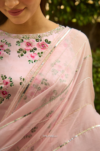 Rosie Pink Satin Silk Kurta Set