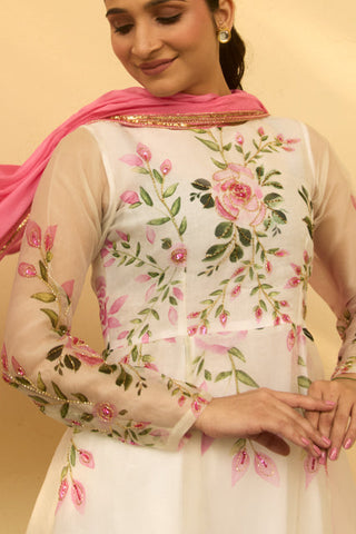 Bela White Organza Kurta Set