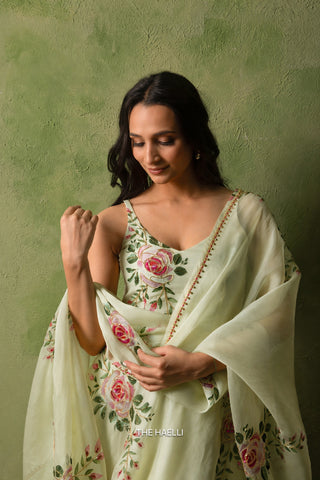 Gulaab Mint Organza Silk Kurta Set