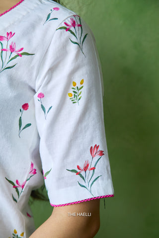 Wild Petal White Linen Kurta Set