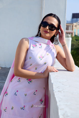 Dot Drama Pink Cotton Kurta Set