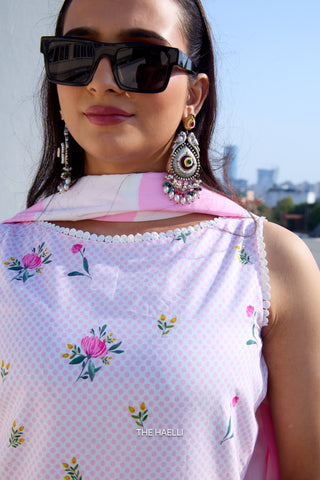 Dot Drama Pink Cotton Kurta Set