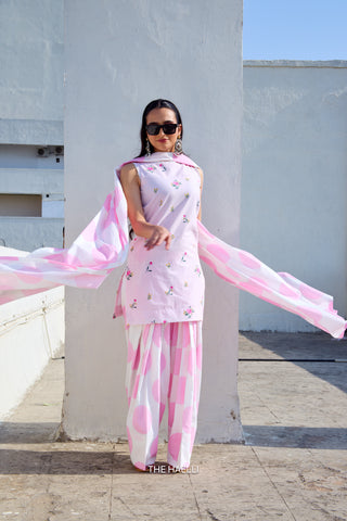 Dot Drama Pink Cotton Kurta Set