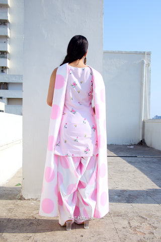 Dot Drama Pink Cotton Kurta Set