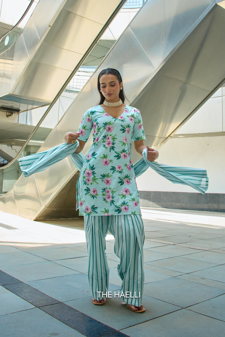Half Moon Blue Cotton Kurta Set