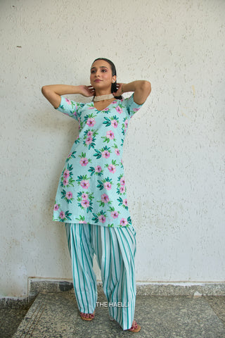 Half Moon Blue Cotton Kurta Set