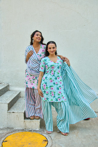 Half Moon Blue Cotton Kurta Set