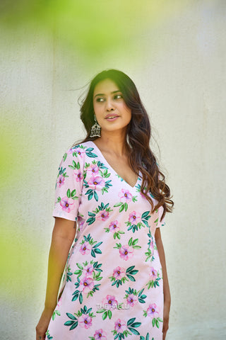 Half Moon Pink Cotton Kurta Set