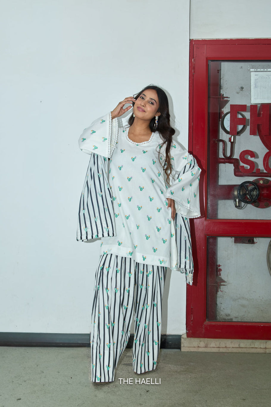 Cactus Kiss Black Cotton Kurta Set