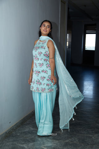Rosie Blue Satin Silk Kurta Set with Dupatta