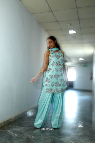Rosie Blue Satin Silk Kurta Set with Dupatta