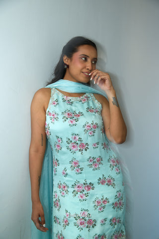 Rosie Blue Satin Silk Kurta Set with Dupatta