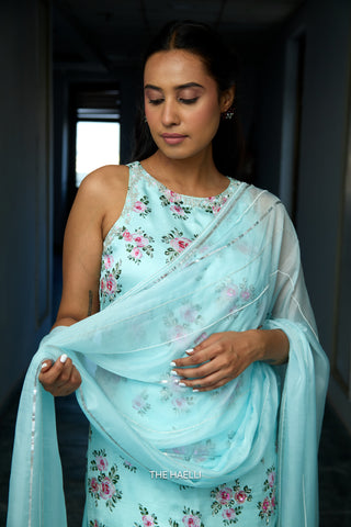 Rosie Blue Satin Silk Kurta Set with Dupatta