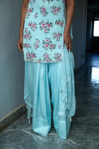 Rosie Blue Satin Silk Kurta Set with Dupatta