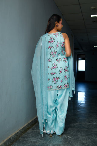 Rosie Blue Satin Silk Kurta Set with Dupatta