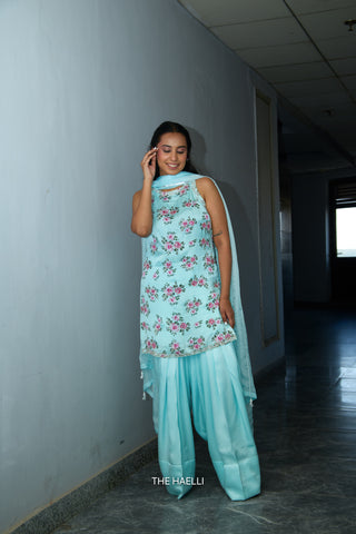 Rosie Blue Satin Silk Kurta Set with Dupatta