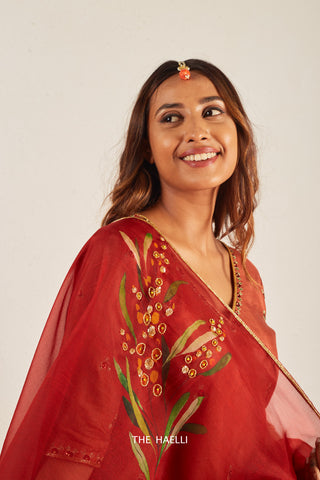 Sufi Maroon Organza Silk Dupatta