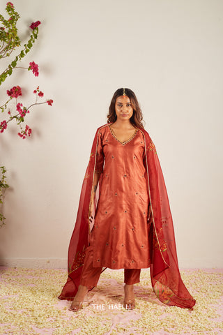 Sufi Maroon Organza Silk Dupatta