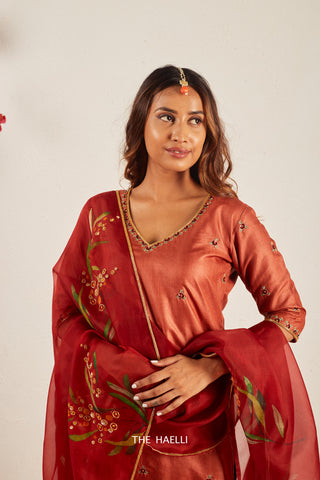 Sufi Maroon Organza Silk Dupatta