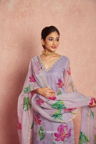 Lotus Lavender Organza Silk Dupatta