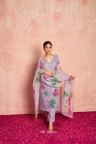 Lotus Lavender Organza Silk Dupatta