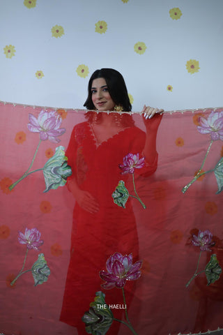 Kamal Red Organza Silk Dupatta