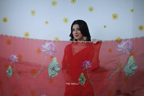 Kamal Red Organza Silk Dupatta