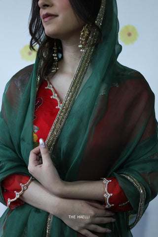 Kinari Green Organza Silk Dupatta