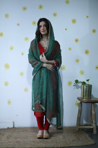 Kinari Green Organza Silk Dupatta