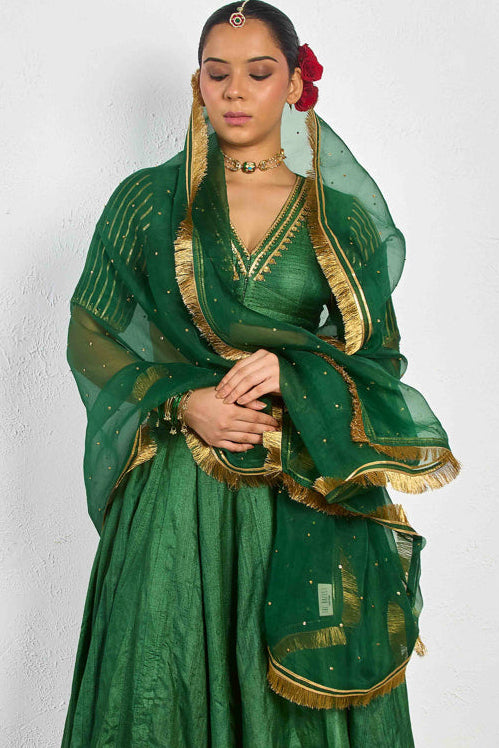 Phulera Green Organza Silk Dupatta