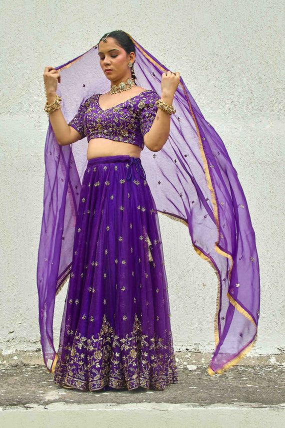 Gher Purple Organza Silk Dupatta
