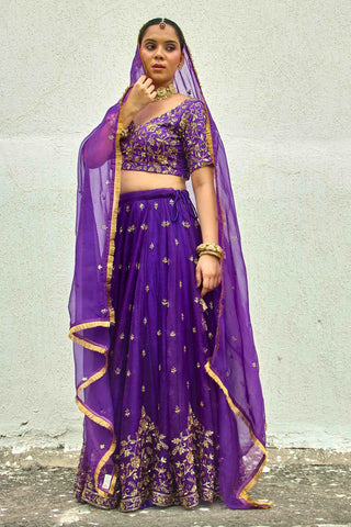 Gher Purple Organza Silk Dupatta