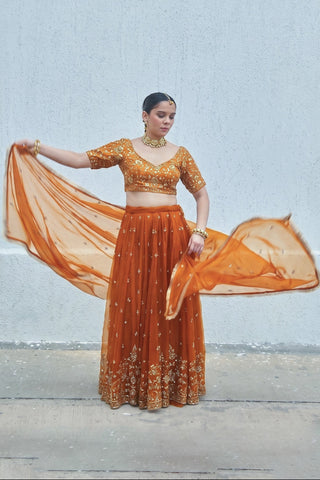 Gher Orange Organza Silk Dupatta